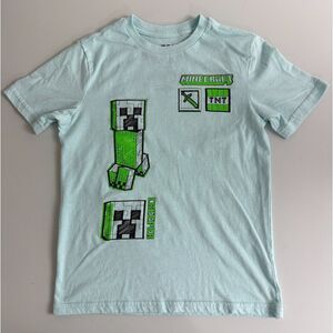 Mojang Studios Boys Blue Green Minecraft Creeper TNT Short Sleeve T Shirt Size M
